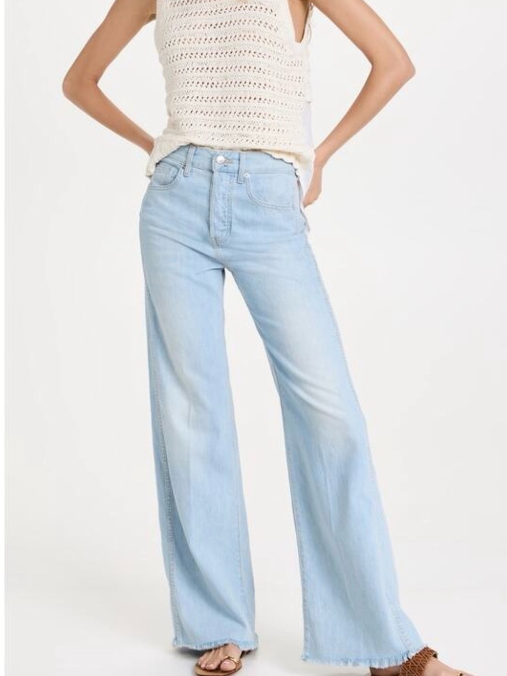 Veronica Beard Taylor Relaxed Wide Leg High Rise Jeans-Light Blue Aire Wash 27